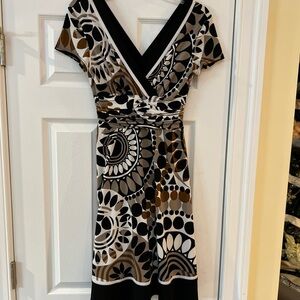 Ladies Size 6P Studio I Geometric Print Midi Dress - Black, Brown, White GUC